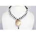 Women necklace silver gold rhodium glass pearl stone tribal black thread C 473